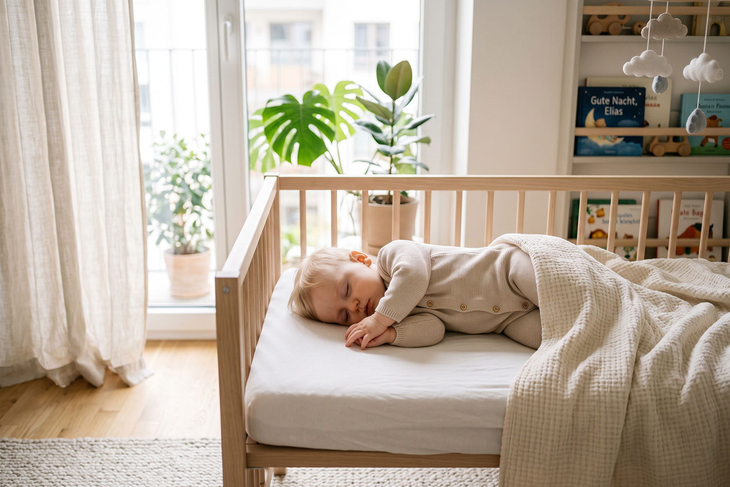Baby im weichen Fensterlicht fotografiert“.